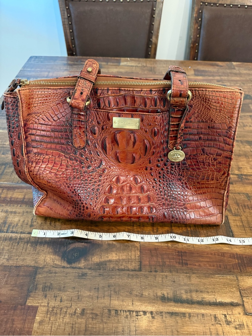 Brahmin Embossed Croc Tote in Cognac Brown